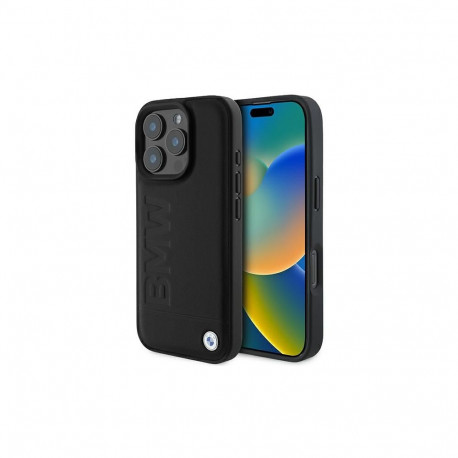 BMW Leather Hot Stamp MagSafe iPhone 16 Pro Max Case - Black