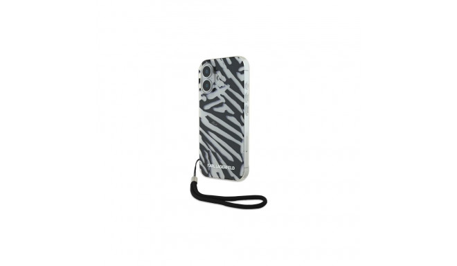Karl Lagerfeld IML Zebra Pattern & Cord iPhone 16 Case - Black