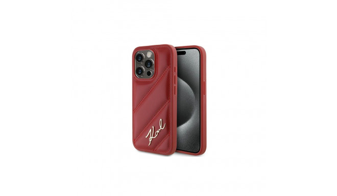 Karl Lagerfeld Diagonal Quilted Script case for iPhone 15 Pro Max - red