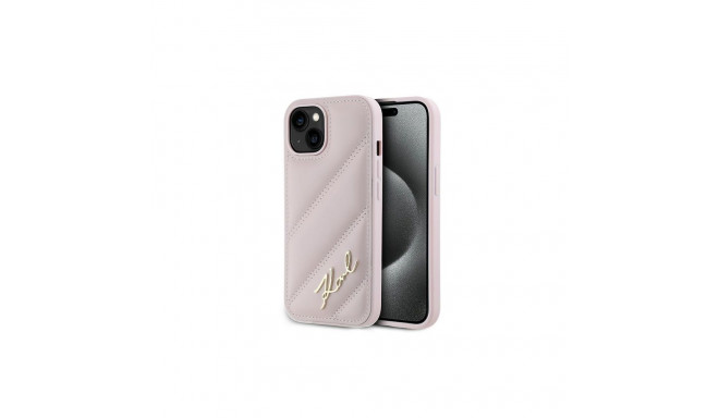 Karl Lagerfeld Diagonal Quilted Script case for iPhone 15 Plus / 14 Plus - pink