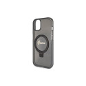 Guess Ring Stand Script Glitter MagSafe case for iPhone 14 / 15 / 13 - black