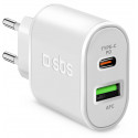 SBS laadija USB/USB-C 20W, valge