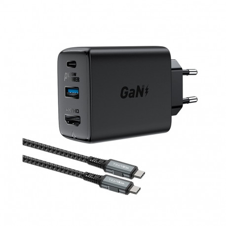 Acefast 2in1 charger GaN 65W USB Type C / USB, adapter HDMI adapter 4K 60Hz (set with cable) black (