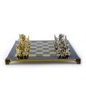 Chess Set - Manopoulos Greek Roman Metal with 44cm Board, Wooden Case, Blue