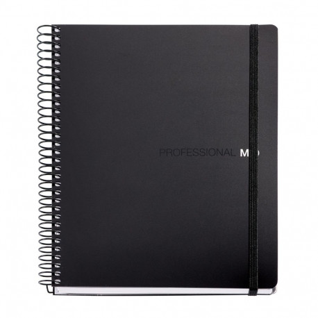 Kaustik A5 120l 5x5 ruut spiraal 2-värvi register PROFESSIONAL PP-kaaned, kummikinnitus, must Miquel