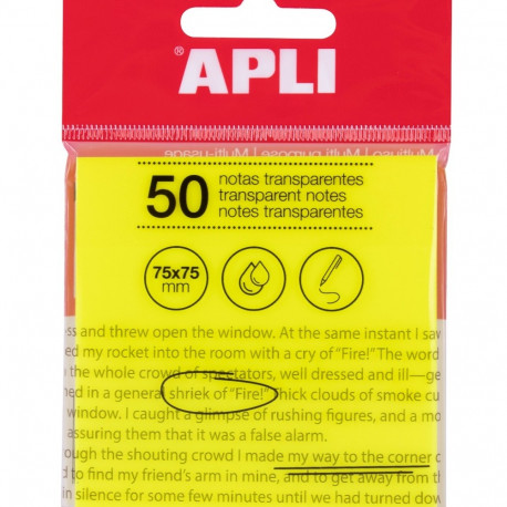 Märkmepaber iseliimuv Apli, 75x75mm, 50l, läbipaistev kollane