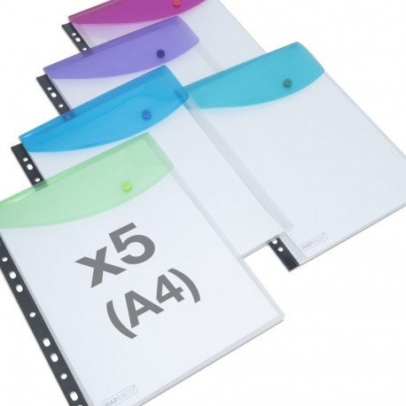 Kileümbrik köidetav trukiga A4, kuni 200 lehte, läbipaistev assortii, 5 tk, Rapesco