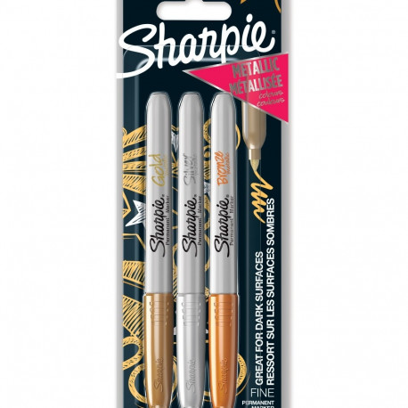 Marker permanent Sharpie Metallic ASSORTII 3tk, F 1,4mm, kuld, hõbe, pronks