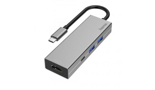 Port replikaator Hama USB-C Multiport Adapter 2xUSB3.1/HDMI 4K@30Hz/USB-C USB3.2 Gen1 Power Delivery