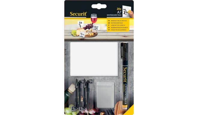 Valgetahvel SECURIT Pricetags A7 20tk, 1 marker, 4 piiki, 2 läbipaistvat hoidjat/ valge, kompl.