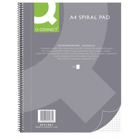 Kaustik A4 80 lehte 5x5ruut spiraalköide, 4-ne augustus, rebitavad lehed, Q-Connect