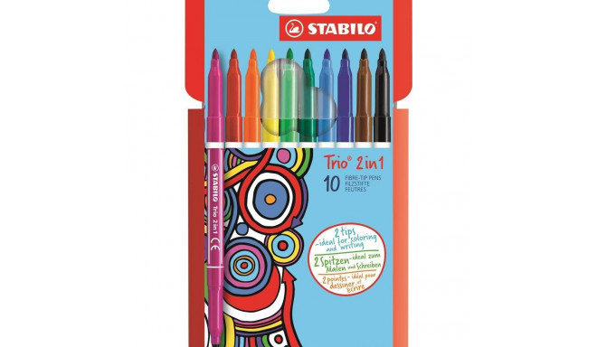 Viltpliiatsid Stabilo Trio 2 in1 kaheotsaga 0,5 ja 2 mm, 10 värvi pakis, v2
