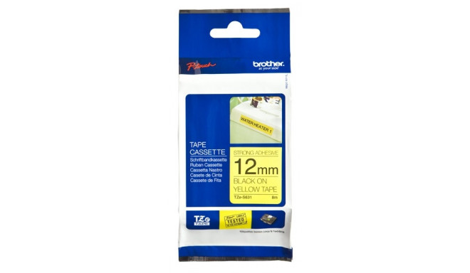 Kleepkirjalint Brother TZE-S631 Strong Adhesive, kollane, must tekst, laius 12mm, pikkus 8m