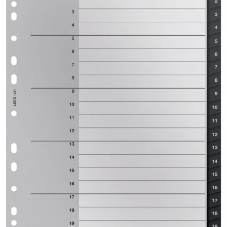 Registrilehed 1-20 plast A4 Maxi 255x323mm, Leitz Recycle must