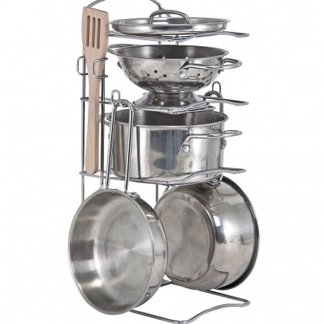 Mängu kööginõude komplekt koos alusega lauale, roostevaba teras, 8 osa, 3+