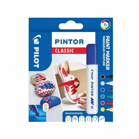 Marker Pilot Pintor Medium 1,4-4,5mm, koonus ots, regular põhi-6värvi/kompl,veebaasil