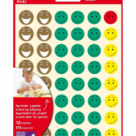 Etikett iseliimuv APLI Happy face, eemaldatav, 576 tk 12 lehel, Ref.11680