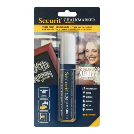 Tahvlimarker SECURIT Liquid Large valge, kriiditahvlile 7-15mm, pakis 1tk / kompl.