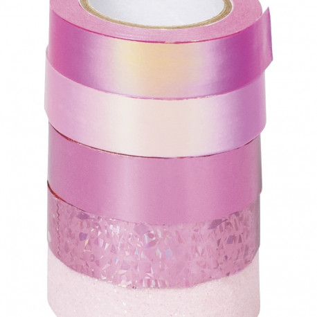 Paberteip dekoreerimiseks Effekt mix roosa 4x(12mmx5m) 1x glitter 12mmx2m, Heyda