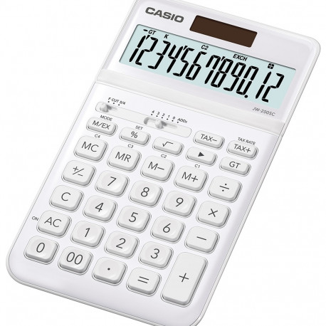 Lauakalkulaator Casio JW-200SC-WE White(valge) metall 12-kohaline, tava- ja päikesepatarei, 184x109x