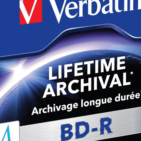 BD-R Verbatim M-Disc 25GB 4x Blu-Ray Inkjet printable Jewel Case (1pakk - pakis 5tk), Lifetime Archi