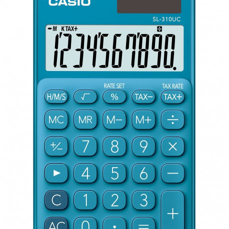 Taskukalkulaator Casio SL-310UC Blue/sinine - 10 kohaline, tava- ja päikesepatarei, 50gr, 8x70x118mm