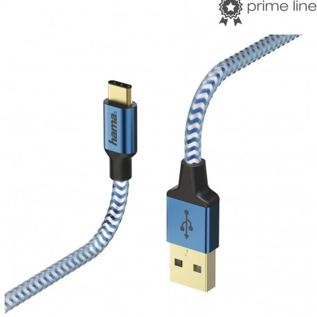 USB-kaabel Hama USB3.0 Type-C pistik (USB3.1 Gen1) sinine nylon, 1.5m topeltvarjestus, kullatud kont