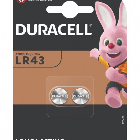 Patareid Duracell LR43 patarei 2-pakk (diam 11,6mm x 4,2mm, 1,5V 73mAh