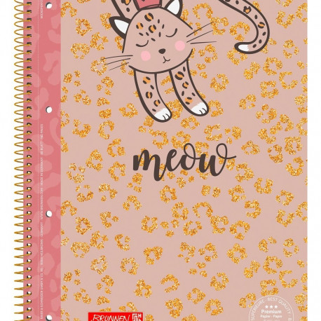 Kaustik A4 80l. 90g/m2 jooneline, spiraalköide 4-ne augustus, rebitavad lehed, Sweet Wild Cat, Brunn