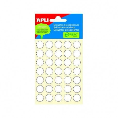 Etikett iseliimuv APLI ümar 13mm, valge, 210tk/pk, Ref.02661, markeerimispunkt