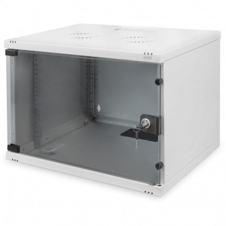 "DIGITUS Wandgehäuse SOHO 7HE 370x540x400mm Glastür grau unm."