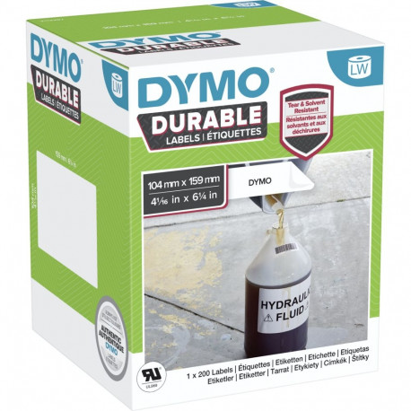 Dymo LW vastupidav silt 104 mm x 159 mm, 200 silti, valge polüester