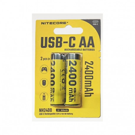 Nitecore NH2400 2400 mAh USB-C laetavad AA akud (2 tk komplektis)