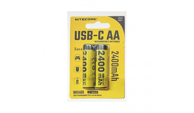 Nitecore NH2400 2400 mAh USB-C laetavad AA akud (2 tk komplektis)