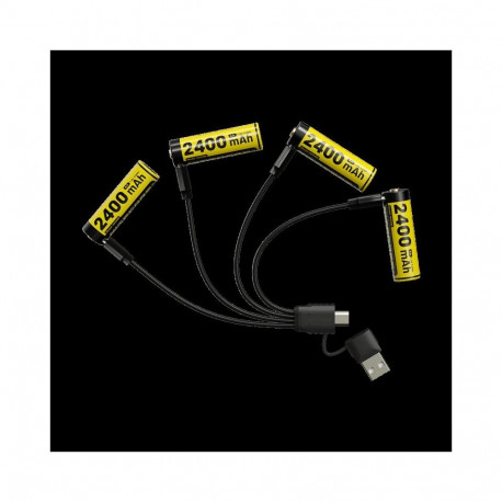 Nitecore NH2400 2400mAh USB-C Rechargeable AA Battery 4-Pack + charging cable