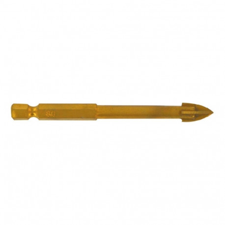 Glass drill bit with 4 cutting edges, 1/4" HEX shank, Ø4mm