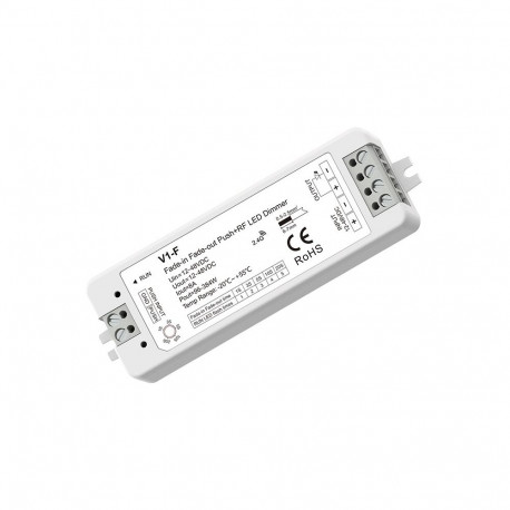 V1-F Fade-in Fade-out LED Dimmer, 12-48V, 1x 8A, Push-Dimm