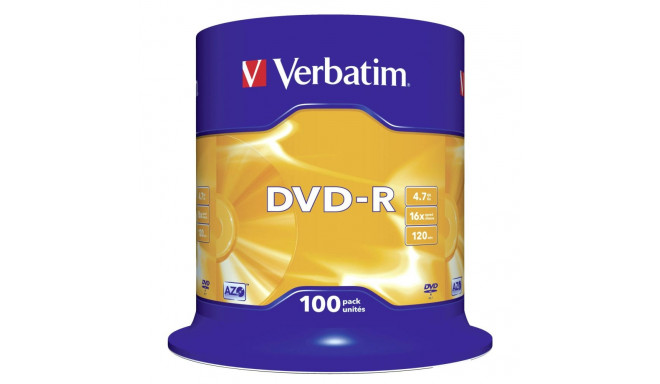 1x100 Verbatim DVD-R 4,7GB 16x Speed, matt silver