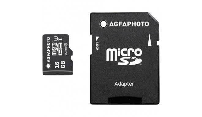 AgfaPhoto MicroSDHC UHS-I 16GB suure kiirusega Class 10 U1 + adapter