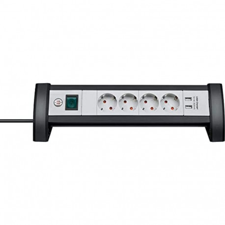 Premium-Office-Line pikendusjuhe 4-pesaline 1,8Meter 2x USB, must/helehall