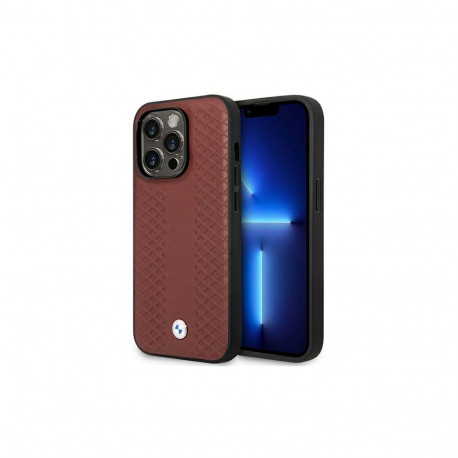 Case BMW BMHMP14X22RFGR iPhone 14 Pro Max 6.7" Burgundy/burgundy Leather Diamond Pattern MagSafe