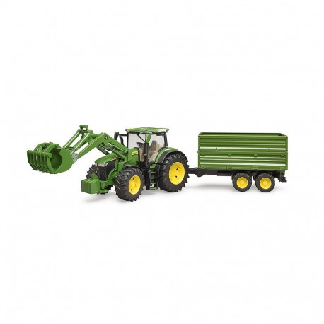 BRUDER John Deere traktor 7R 350 frontaallaaduri ja 2-teljelise haagisega 03155