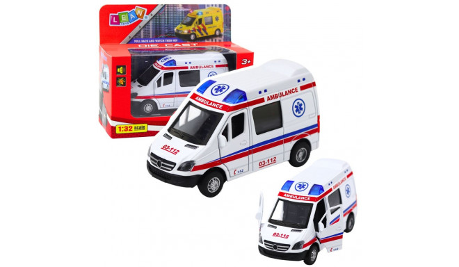 Karetka ambulans metallist tagasivedu tuledega helidega valge 1:32