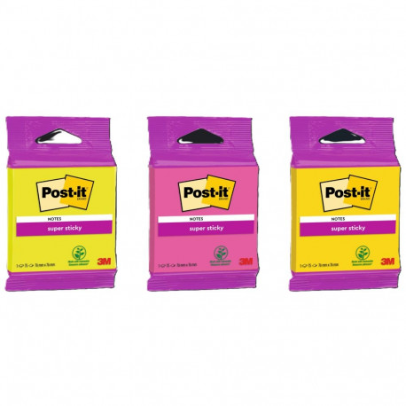 Märkmepaber iseliimuv POST-IT SuperSticky 654 assortii, 76x76mm (pakis 75L.) blisterpakend