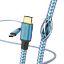 USB-kaabel USB-C USB-C 1.5m Hama helkiv nylonkate, sinine, voolutugevus kuni 3A 20V, USB-C-plug/USB-