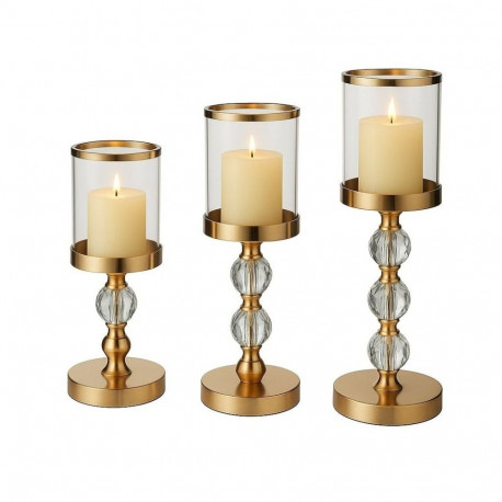 DA191A Komplet 3 świeczników złoty