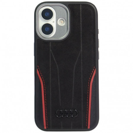 Audi R8 Genuine Leather MagSafe Case for iPhone 17 - Black and Red