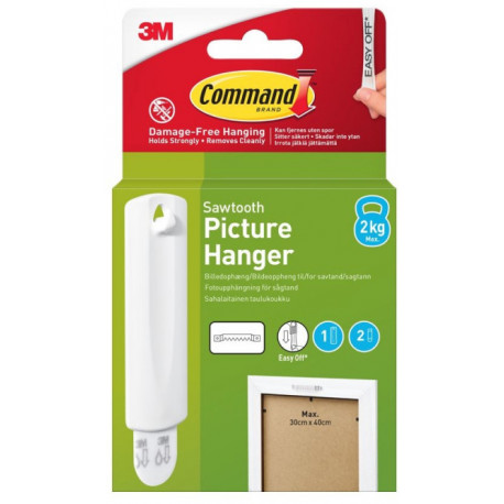 3M Command Sawtooth 1 Hook+2 Strips, white