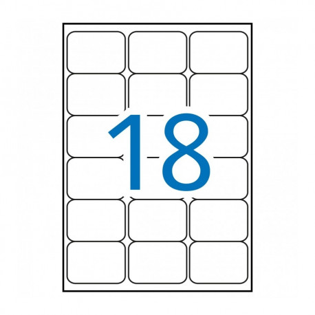 Etikett iseliimuv APLI 63,5x46,6mm, ümarnurk, 18 tk A4 lehel, 100l/pk, Ref.02415