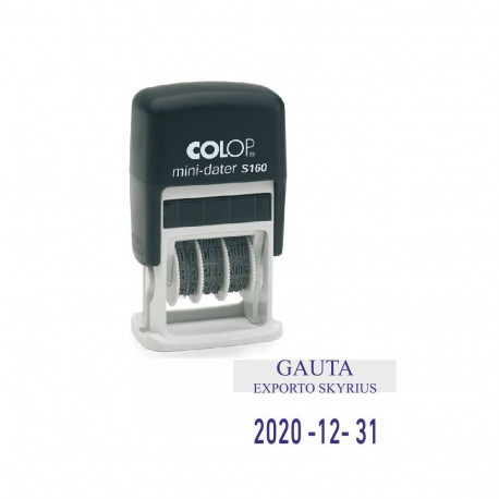 Tempel COLOP MINI DATER S160 (YYYY-MM-DD),must korpus, sinine padi